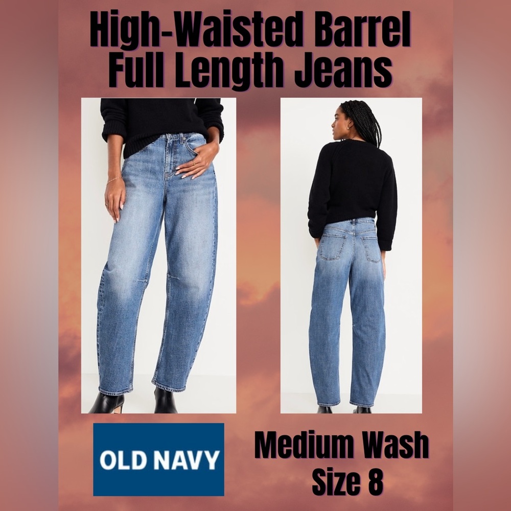 Old Navy High-Waisted Barrel Full Length Jeans in Medium Wash